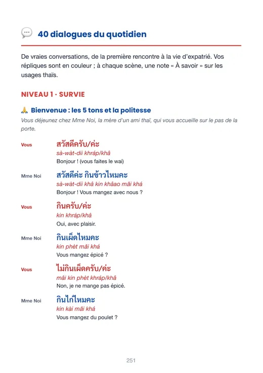 Page de dialogue : Bienvenue, les 5 tons et la politesse