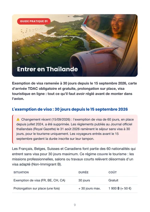 Page du guide pratique : entrer en Thaïlande, exemption de visa et TDAC
